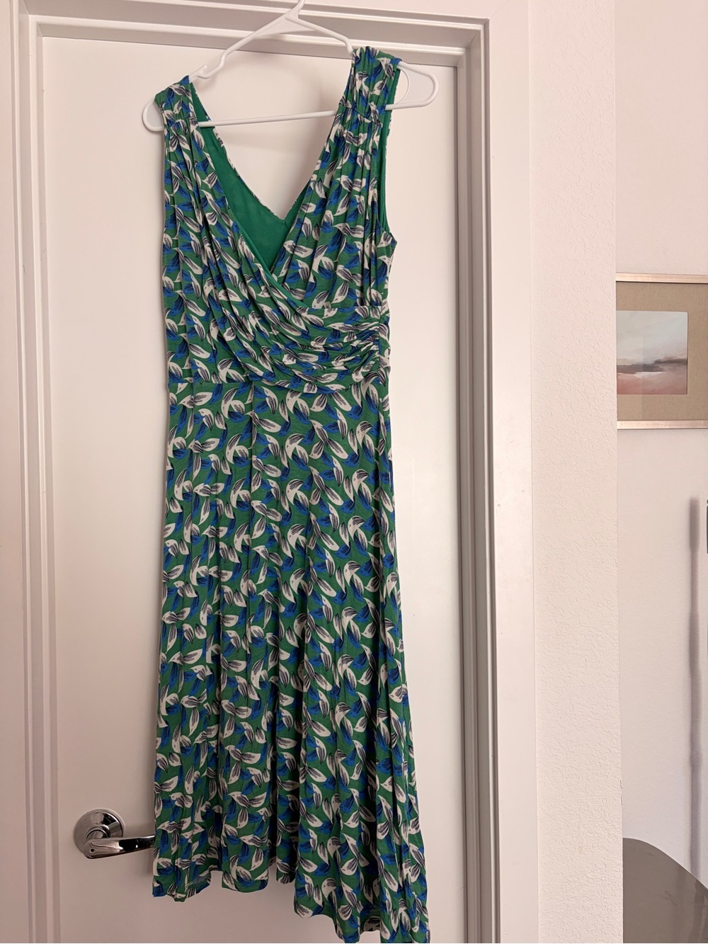 Boden Green & Blue Leaf-Print Sleeveless Midi Dress